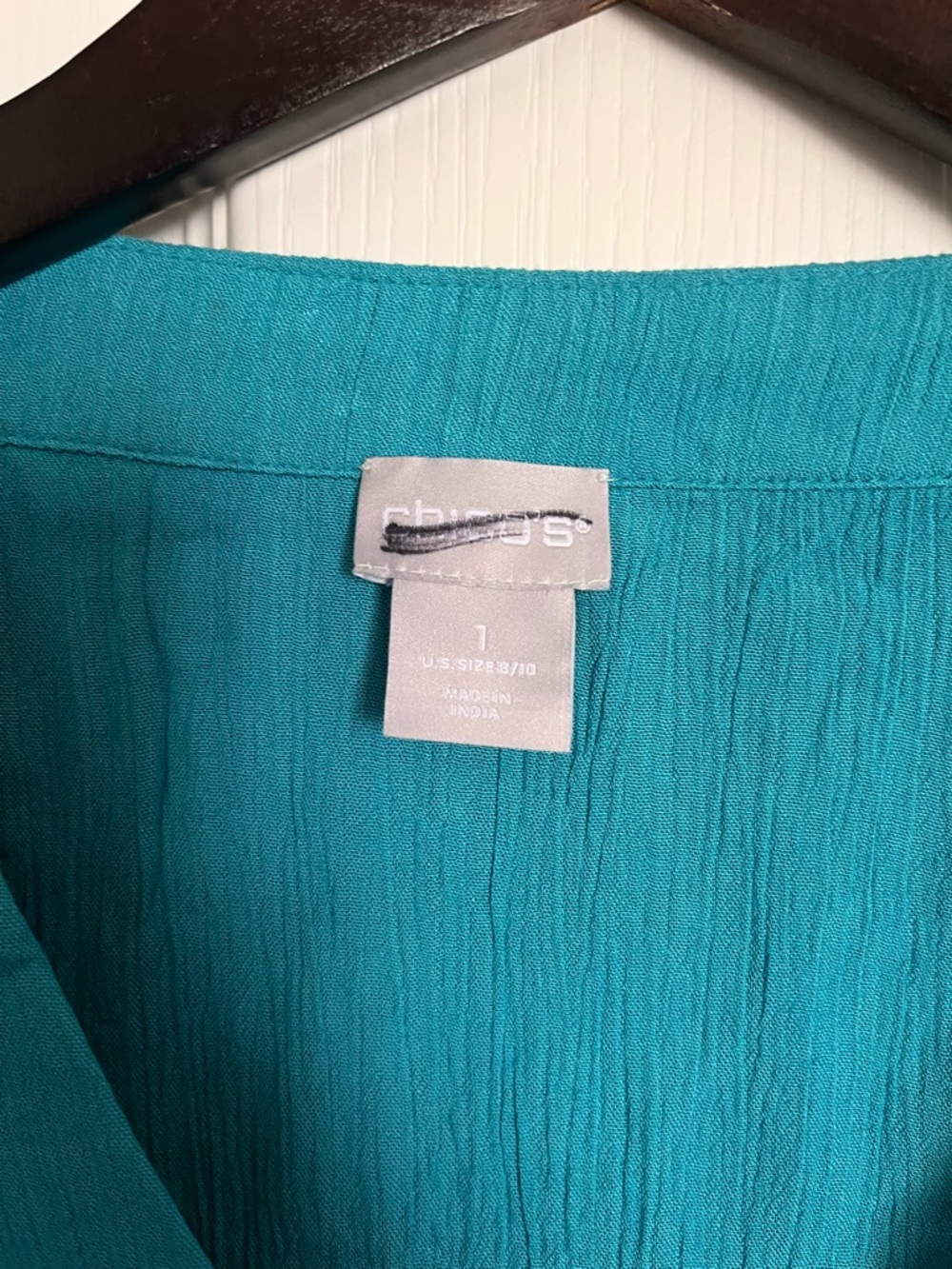 Chico's Teal Button Tiered V-Neck Cotton Spandex Dress Pockets NWOT Sz 1 Medium - Picture 5 of 9